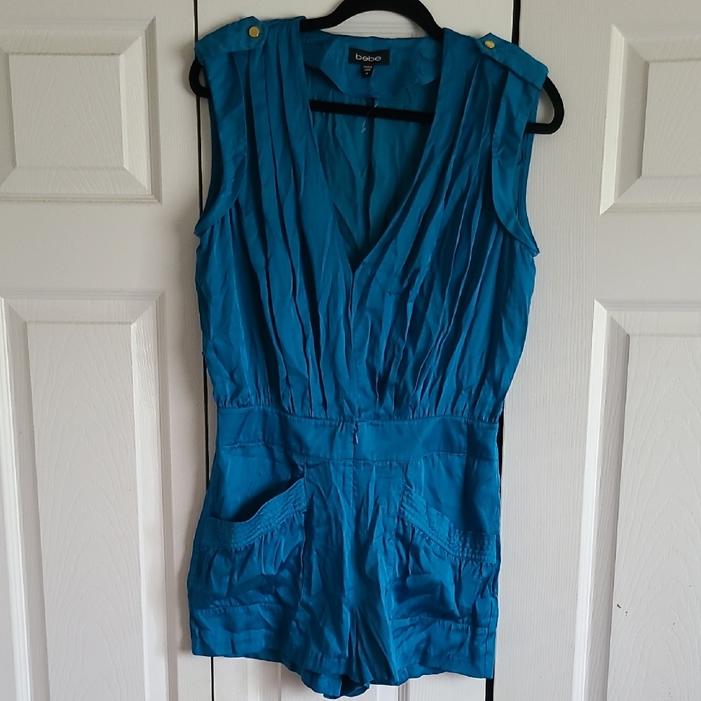 Bebe Teal V-Neck Romper